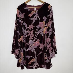 American Threads Floral Velvet Dress Womens Medium Purple Bell Sleeve Boho